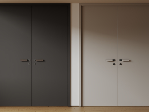 现代极简双开门 中古平开门 入户门 防盗门 通顶对开门su模型