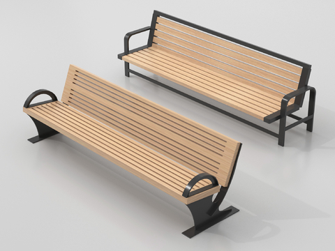  现代户外长椅 公园座椅 木材 长条形 景观座椅su模型 