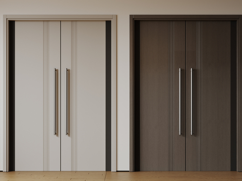  现代极简双开门 中古平开门 入户门 防盗门 通顶对开门 别墅su模型 