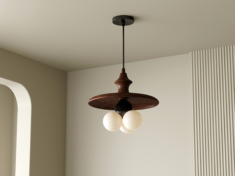 宋氏美学餐厅吊灯 复古餐厅吊灯 实木吊灯 吧台吊灯su模型