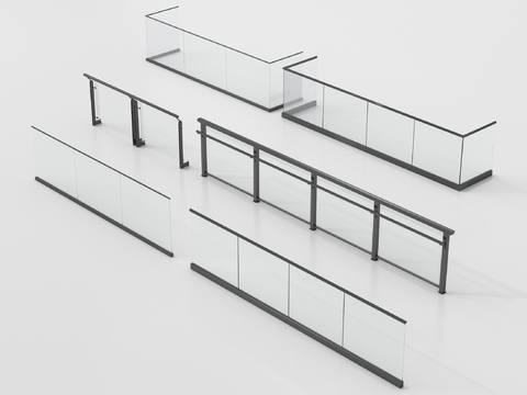 现代围栏护栏 玻璃栏杆 护栏 扶手 阳台护栏su模型