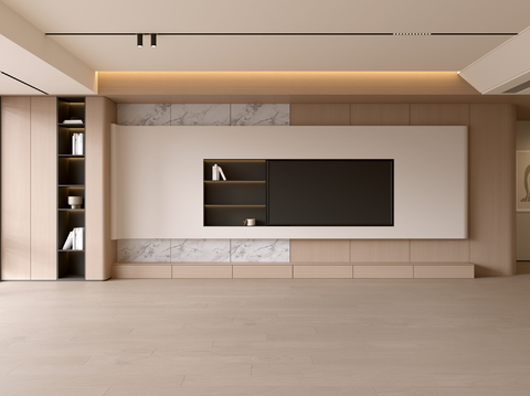  现代客厅 奶油客厅 电视背景墙 客厅背景 奶油风背景墙su模型 