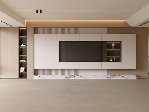  现代客厅 奶油客厅 电视背景墙 客厅背景 奶油风背景墙su模型 