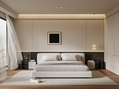 现代卧室 双人床 衣柜su模型