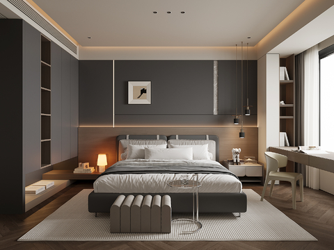 现代家居卧室su模型