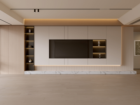 现代客厅 奶油客厅 电视背景墙 客厅背景 奶油风背景墙su模型