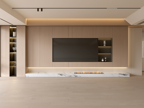 现代客厅 奶油客厅 电视背景墙 客厅背景 奶油风背景墙su模型