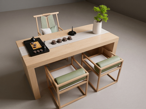 经典茶桌椅组合su模型