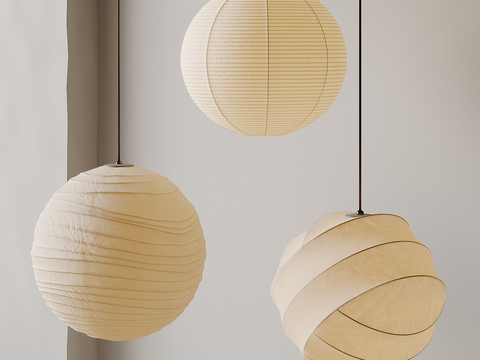 侘寂中古风吊灯 纸灯 灯笼 野口勇吊灯su模型