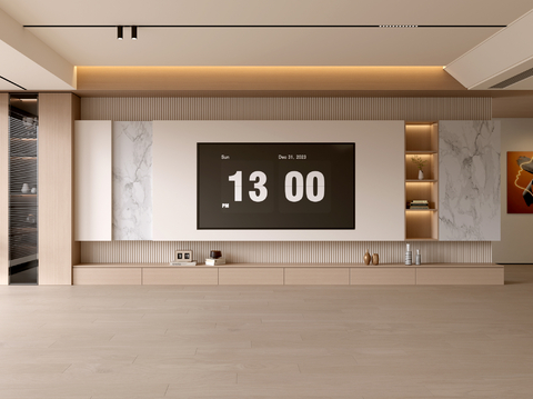 现代客厅 奶油客厅 电视背景墙 客厅背景 奶油风背景墙su模型