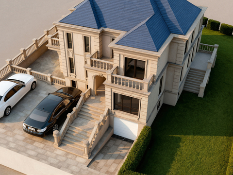 欧式别墅外观花园su模型