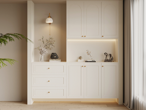 法式奶油风鞋柜 入户鞋柜su模型