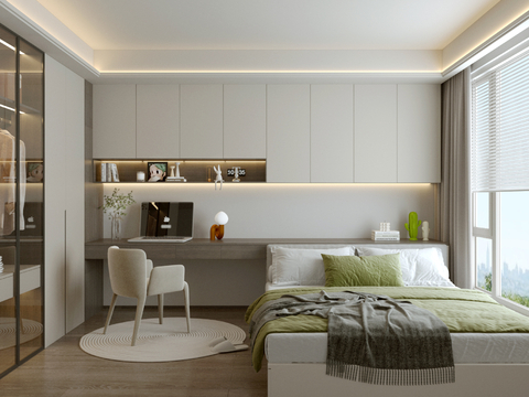 现代儿童房 卧室 榻榻米 书桌su模型