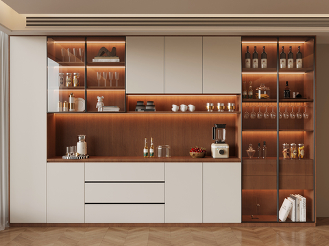 现代中古酒柜 餐边柜su模型