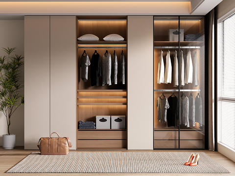 现代定制衣柜 玻璃衣柜 开放格衣柜su模型
