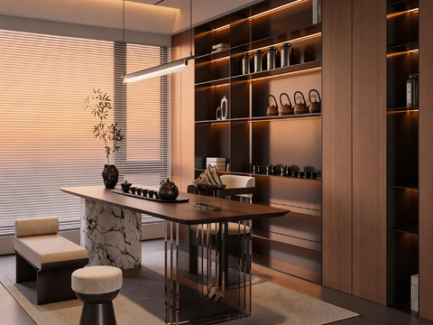 茶台茶室 茶柜 茶台组合su模型