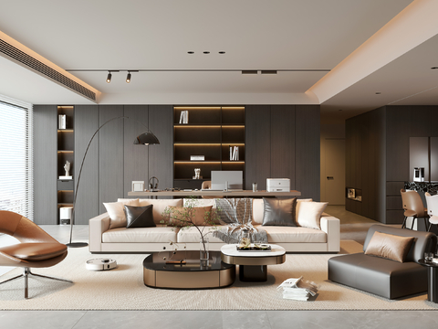 现代客餐厅 沙发 茶几 插花 墙饰 挂画 装饰品 摆件 盆栽su模型