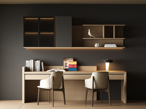 现代书桌一体柜su模型