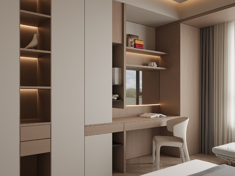 现代书桌一体柜su模型