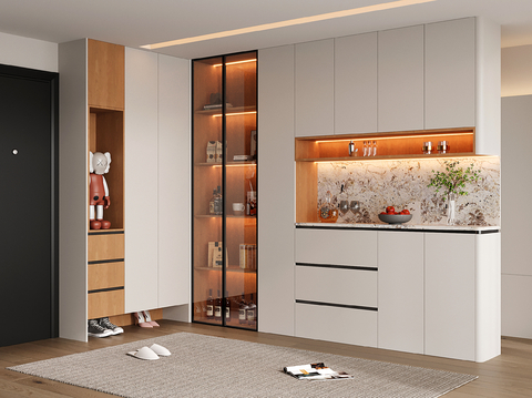 现代圆角酒柜 鞋柜 转角鞋柜酒柜一体 玻璃门酒柜su模型