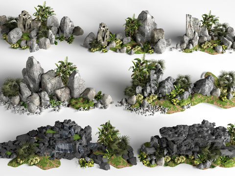 现代假山石头 景石 园林小品 景观石头su模型