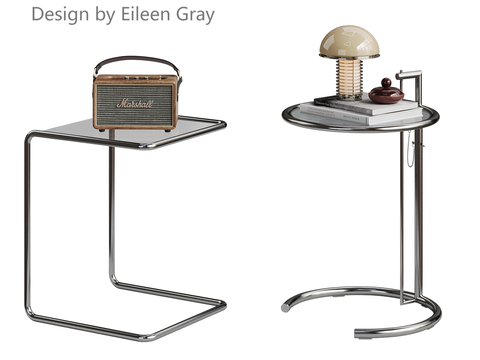 EILEEN GRAY 现代边几组合 包豪斯边几 不锈钢玻璃su模型