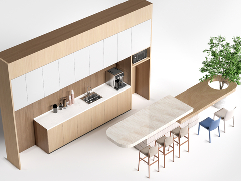 现代茶水间吧台 茶水间桌椅 水吧台su模型