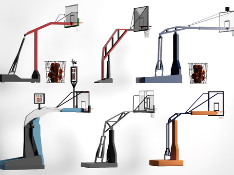  现代篮球架 篮球框su模型 