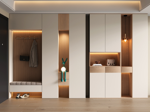 现代玄关鞋柜 入户鞋柜 鞋柜换鞋凳一体su模型