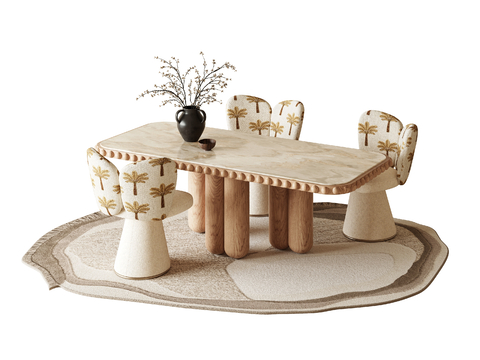 中古风餐桌椅su模型