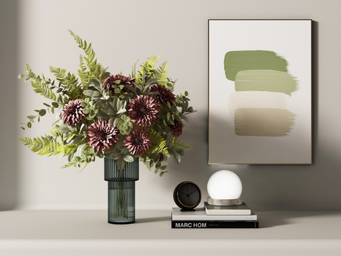 侘寂植物盆栽 花瓶花艺 花卉组合 摆件组合su模型