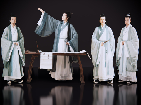 2D古装人物 古代读书人 古装男子 书生 文人骚客 诗人su模型