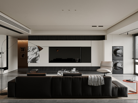 现代简约客厅 沙发茶几 电视背景墙 多人沙发 地毯su模型