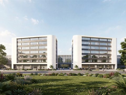  现代工业厂房 现代产业园 多层办公 厂房 产 产业园 办公楼su模型 