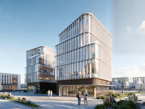  现代工业厂房 现代产业园 多层办公 厂房 产 产业园 办公楼su模型 