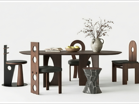 中古风餐桌椅su模型