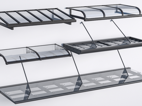 现代玻璃雨棚 钢构雨棚 玻璃雨打 阳光棚su模型