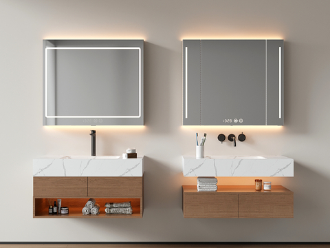  现代悬空浴室柜 洗手台 卫浴柜 洗手池su模型 