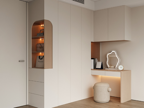  现代定制衣柜 衣柜梳妆台一体 衣柜转角书桌 平开门衣柜 圆弧su模型 