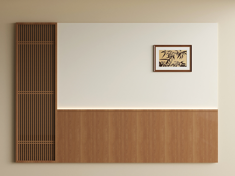 新中式床头背景墙 宋氏卧室背景墙su模型