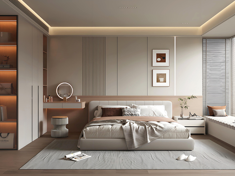 现代卧室 双人床卧室 主卧 次卧 衣柜su模型