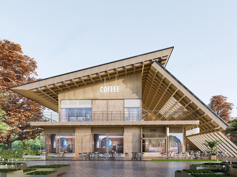 新中式咖啡厅建筑 餐饮建筑 木屋建筑su模型