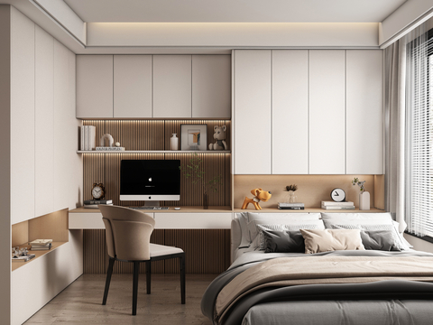  现代榻榻米卧室 儿童卧室 衣柜书柜 儿童床su模型 