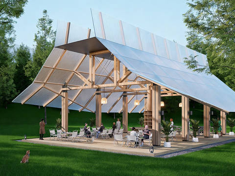 现代营地 营地餐厅构筑 户外餐厅 户外建筑构件su模型