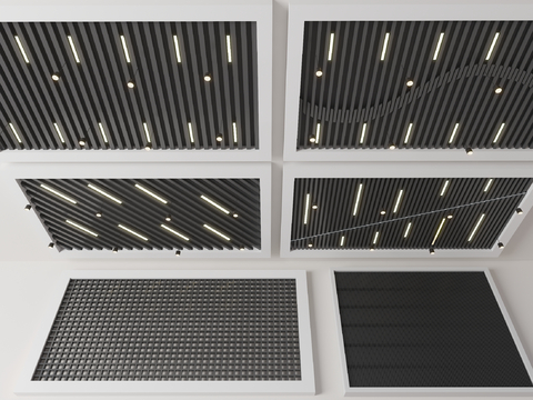 现代异形吊顶 格栅吊顶 曲面天花吊顶 波浪吊顶 工装吊顶su模型