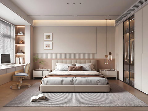 现代卧室 卧房 次卧 主卧 写字台su模型