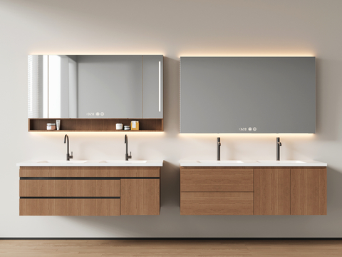  现代悬空浴室柜 洗手台 卫浴柜 双洗手池su模型 