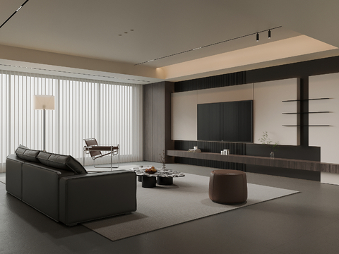 现代意式客厅 沙发茶几组合 电视背景墙su模型