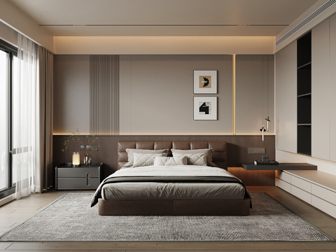 意式卧室 床 衣柜 床头柜su模型