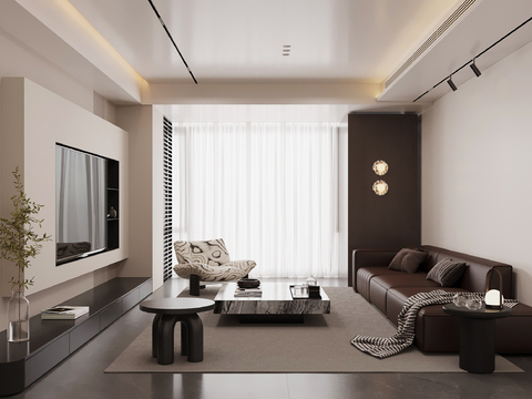 现代意式客厅 沙发茶几组合 电视背景墙su模型